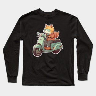 Kawaii cat riding scooter Long Sleeve T-Shirt